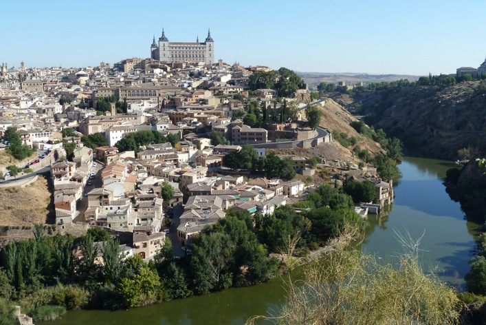 Spanien, Madrid, Toledo udsigt til kastellet og Tajo floden